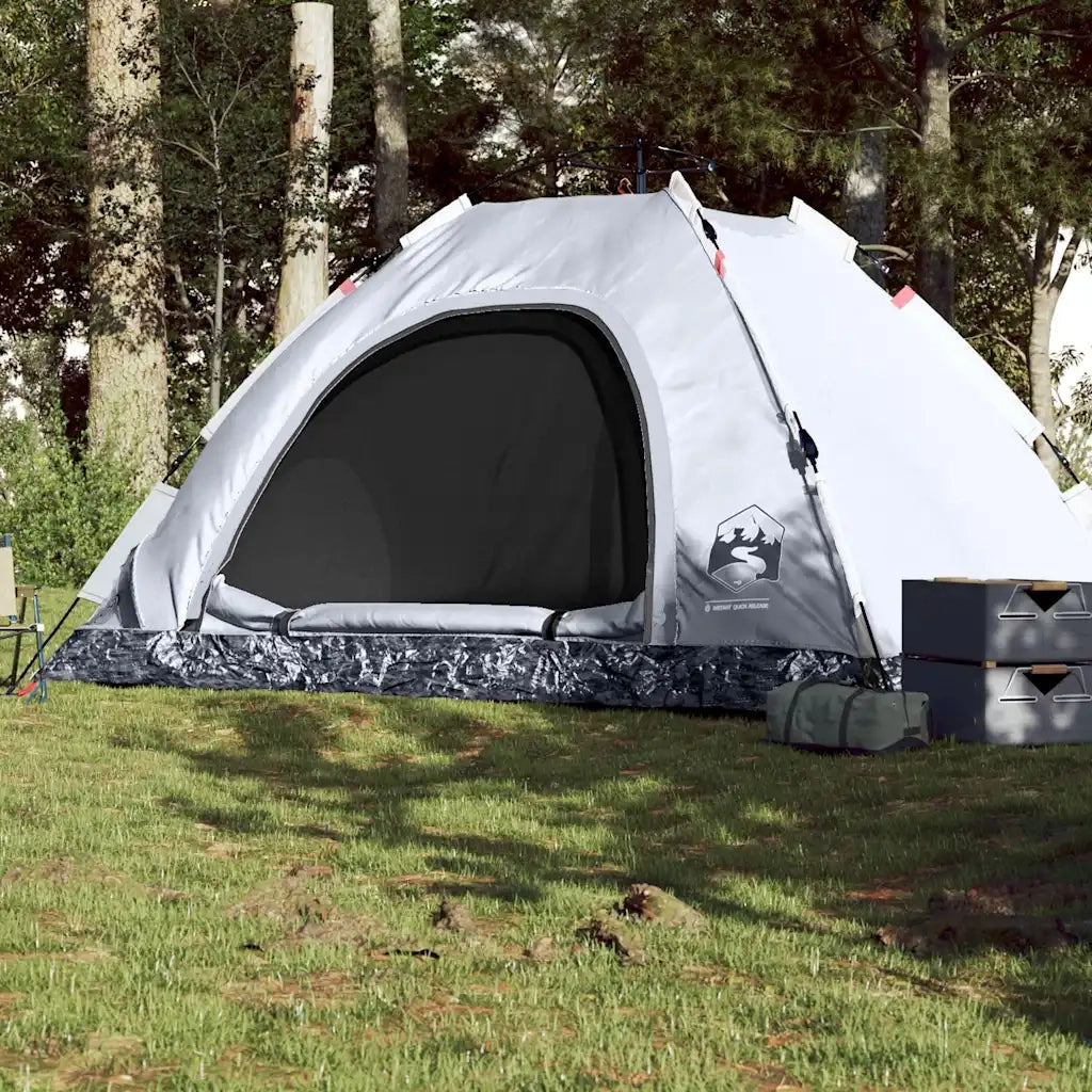 Tenda per 5 Persone-Tenda da campeggio Bianca Tessuto Oscurante a Rilascio Rapido