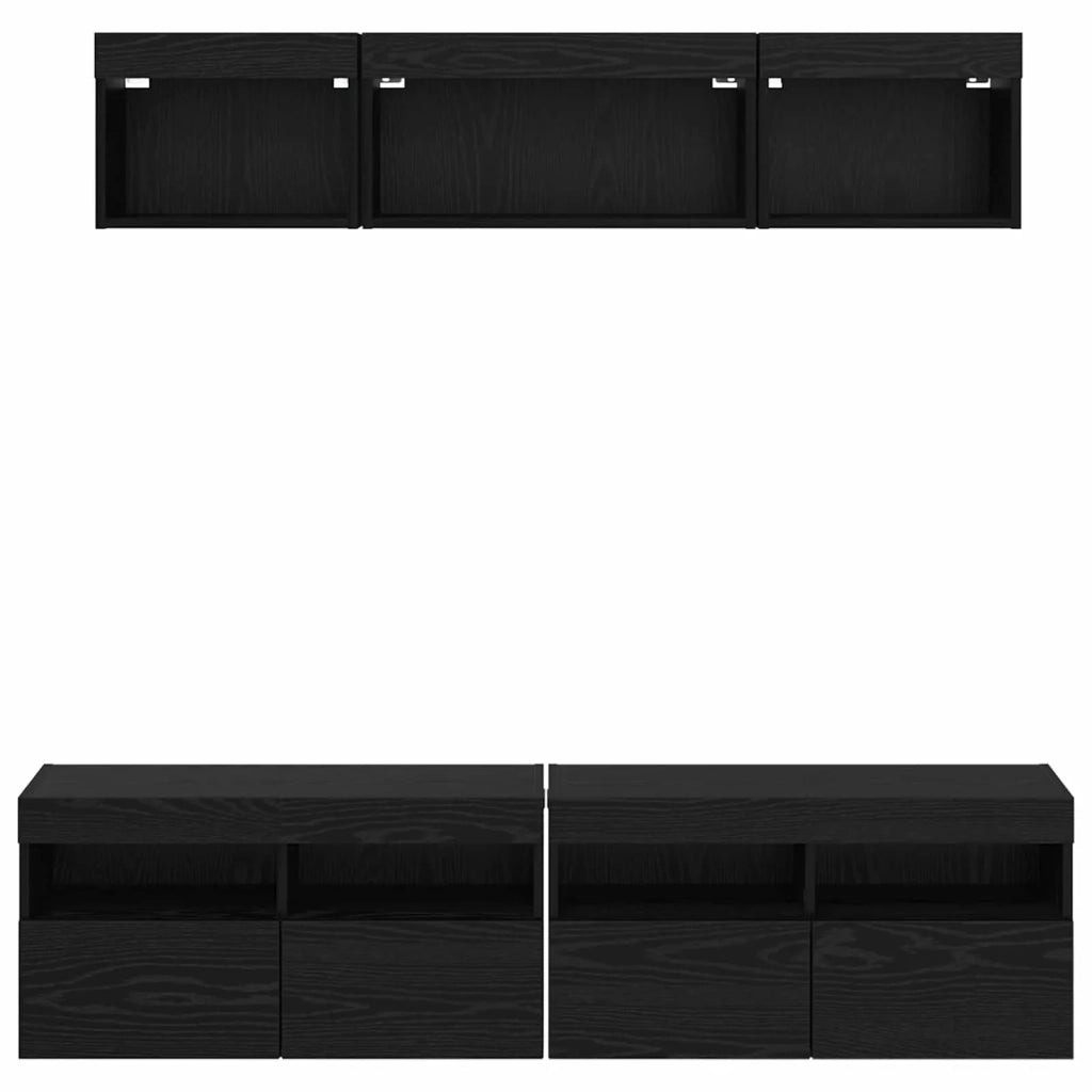 Mobile Porta TV con LED 5 pz-Credenza per TV Rovere Nero 80 x 30 x 40 cm