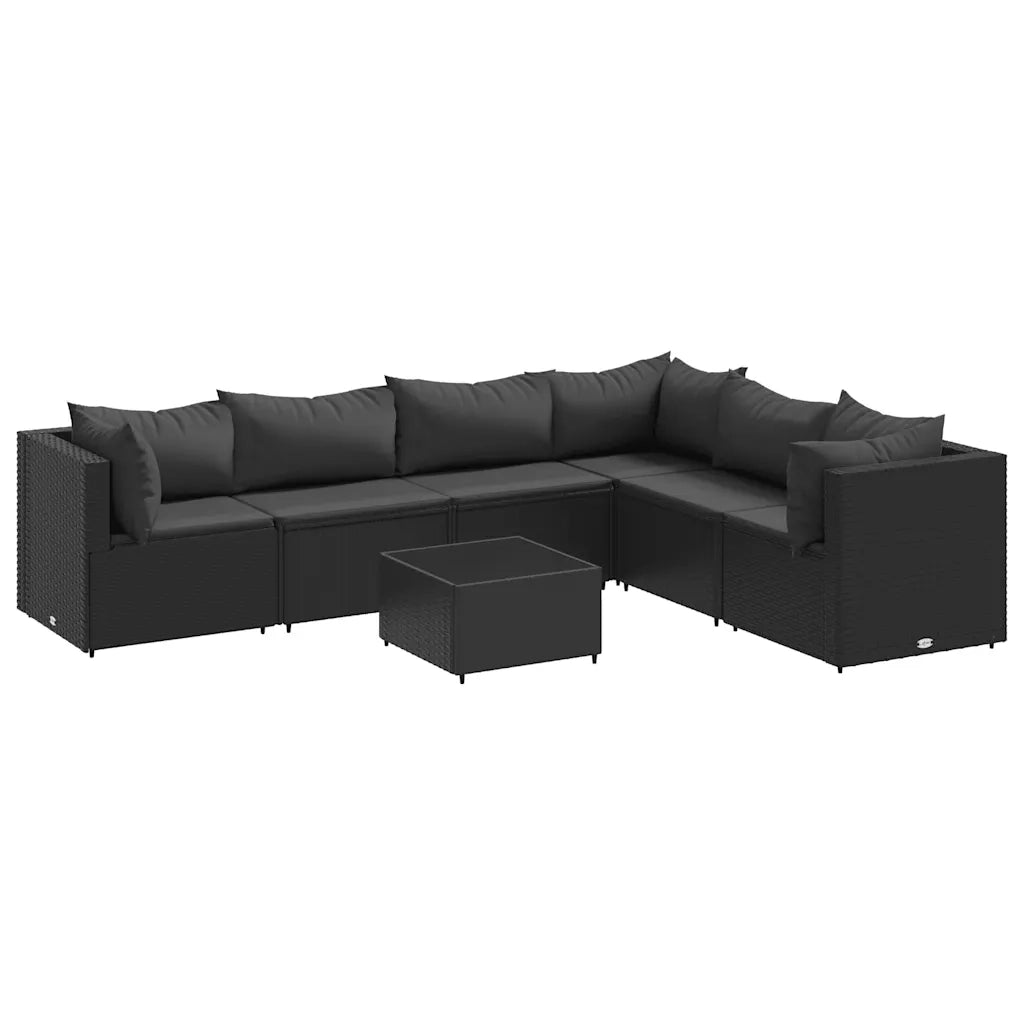 Set Salotto da Giardino con Cuscini 7pz Nero Polyrattan