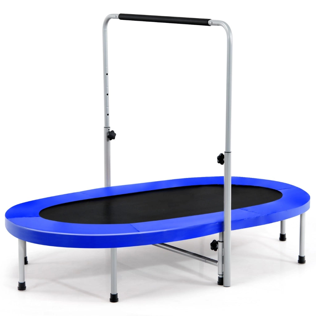 Trampolino doppio per 2 persone con maniglia e cuscinetto, Trampolino ovale pieghevole per bambini e adulti Blu-Trampolini