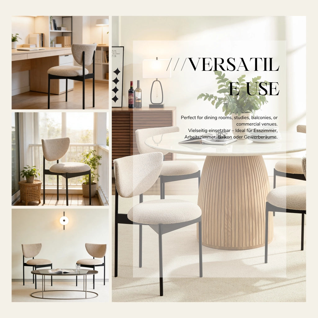 Sedia da Pranzo Set da 2 con Design Senza Braccioli Salvaspazio, in Tessuto e Metallo Beige 56 × 48 × 72 cm