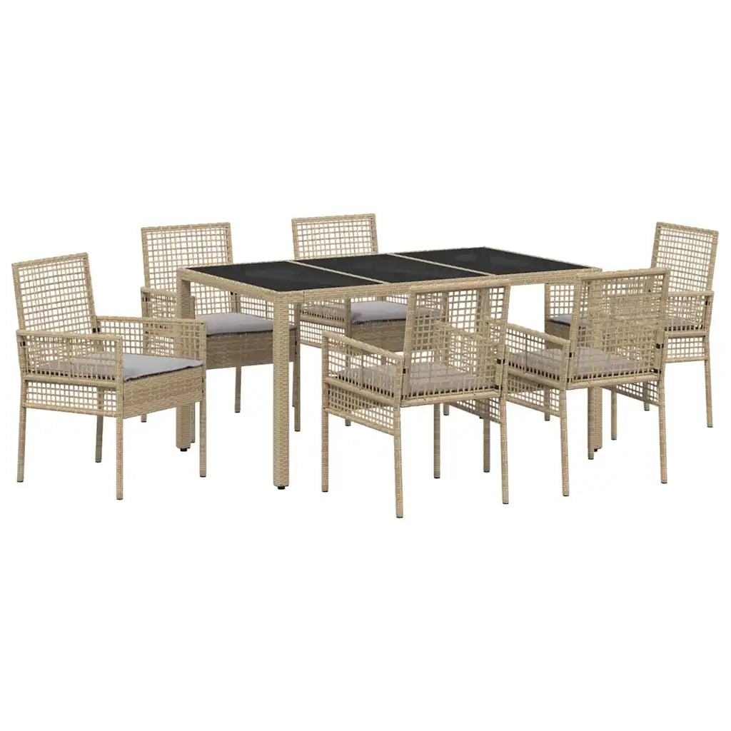 Set da Pranzo per Giardino 7 pcs Beige polyrattan 3334882