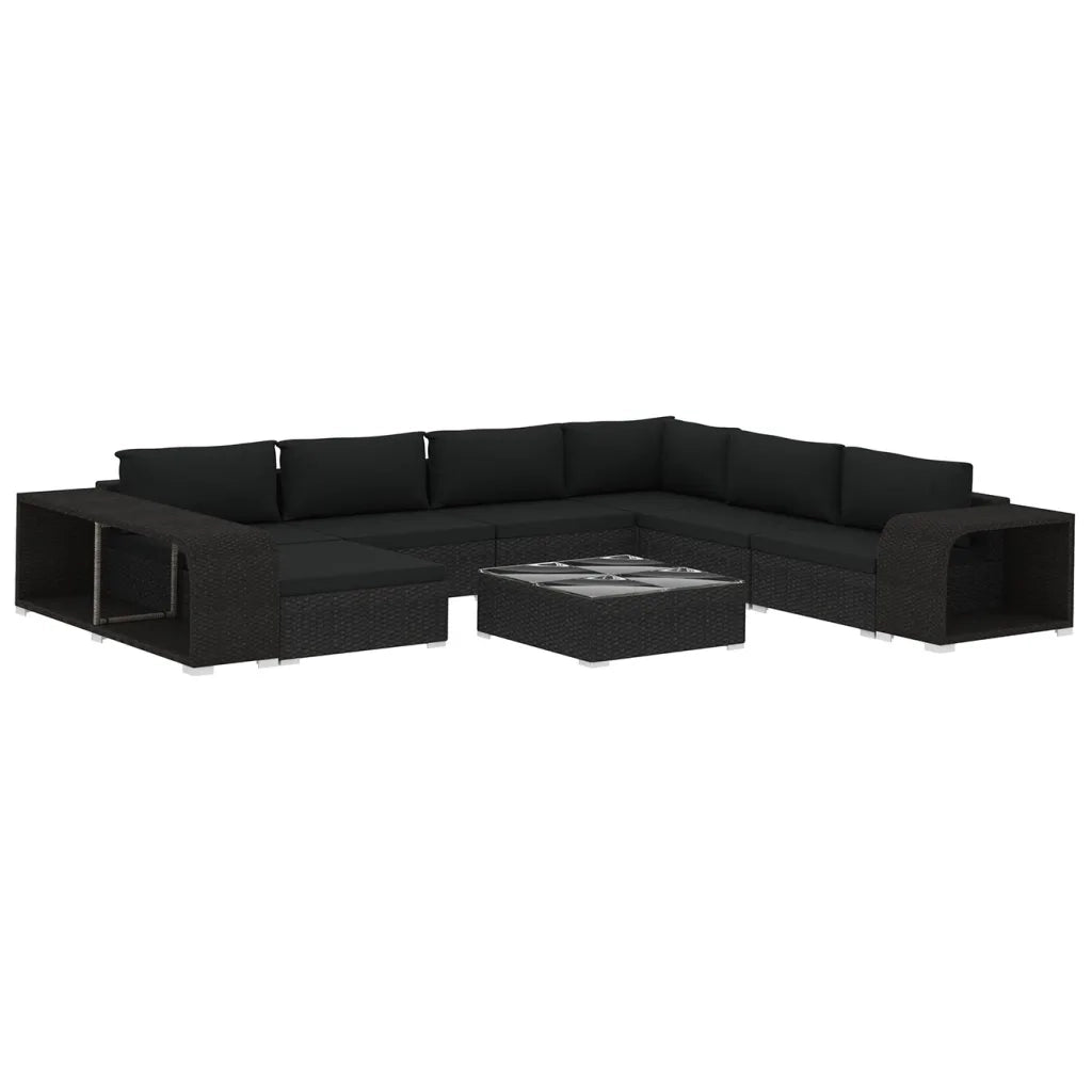 Set Divani da Giardino 10 pz con Cuscini in Polyrattan Nero 48310