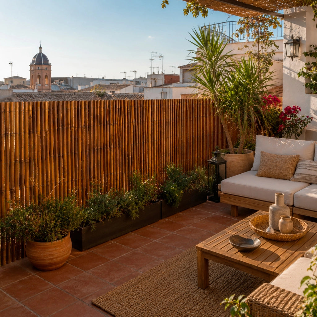 Arella In Bamboo Carbonizzato Ø 20-30 mm Recinzione Frangivista Ombreggiante Per Giardino Balcone Terrazzo Privacy Esterno Naturale 200 x 250 cm