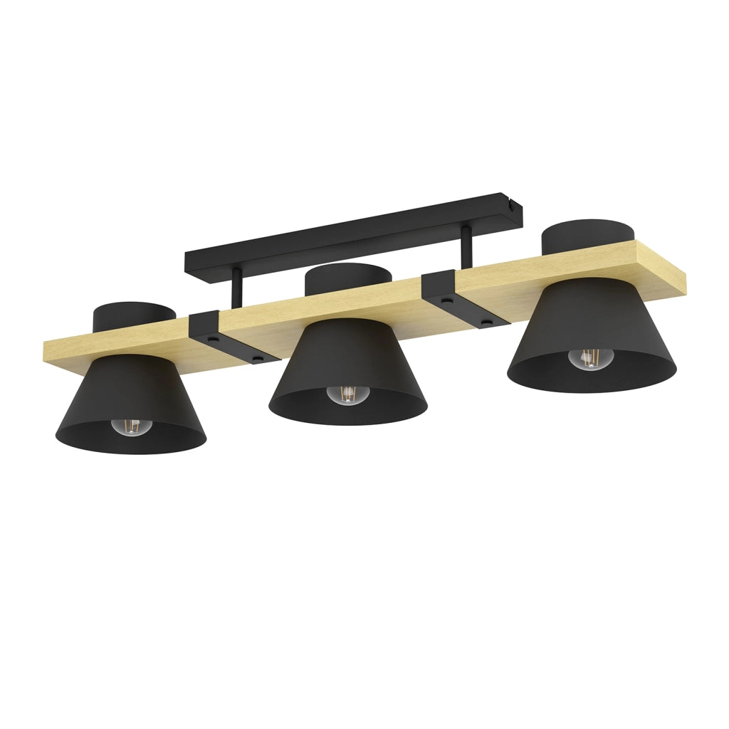 Plafoniera Vintage Maccles Acciaio Nero 3 Luci E27