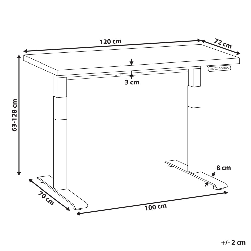Scrivania regolabile in altezza elettricamente nero e bianco 120 x 72 cm Struttura in acciaio verniciato a polvere
