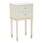 Comodino Camille in legno bianco con dettagli oro