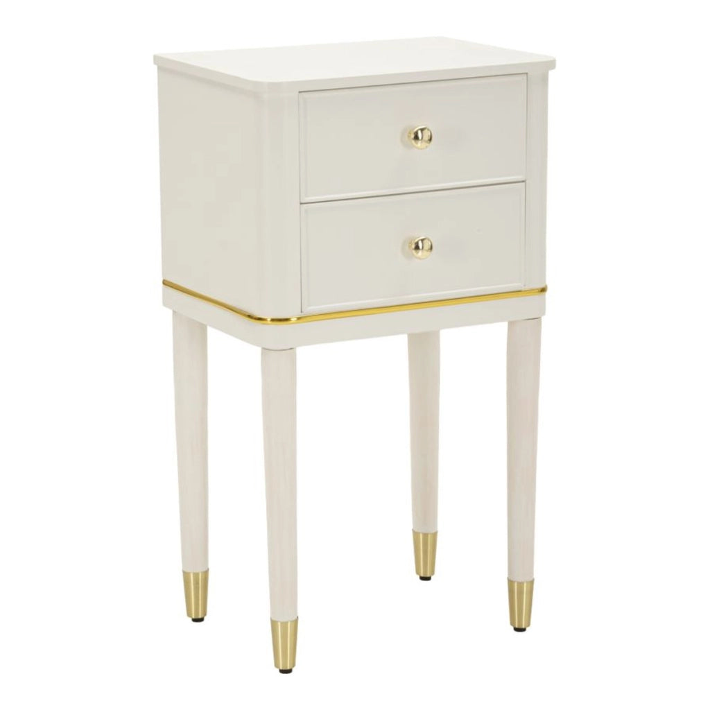 Comodino Camille in legno bianco con dettagli oro