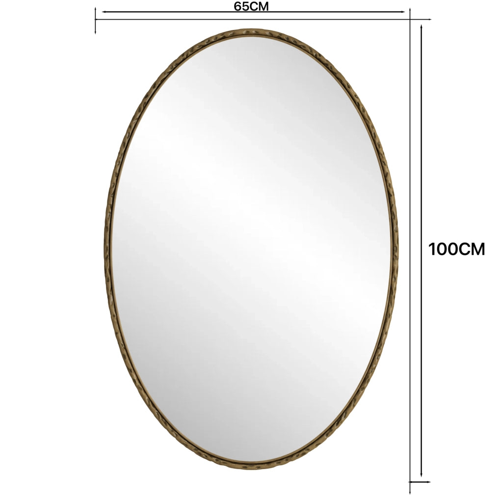 Specchio ovale retrò 65 x 100 cm in vetro, ferro e MDF, dorato, da parete