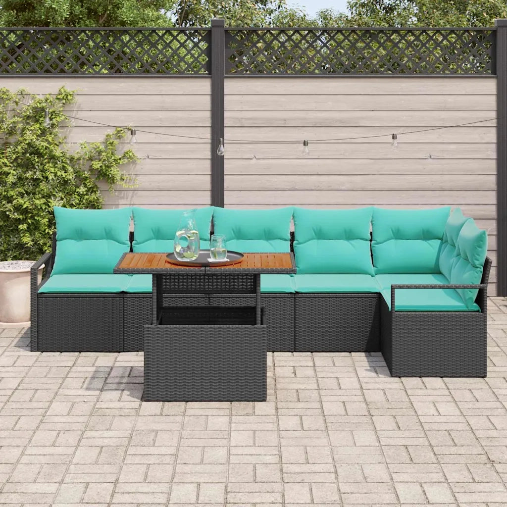 Set da Pranzo per Giardino con cuscino 7 pcs Nero e Verde acqua