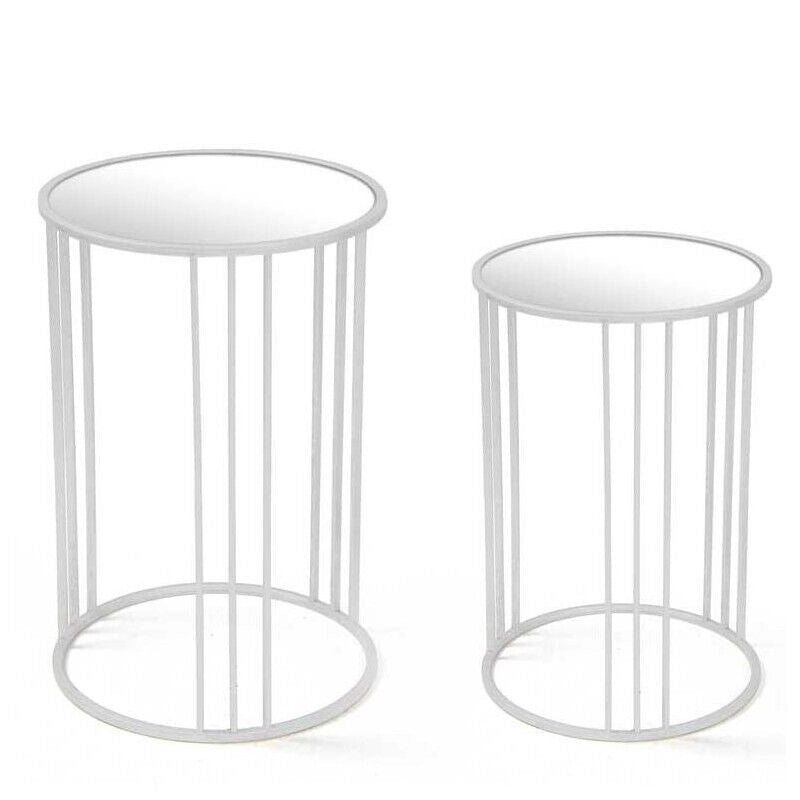 SET 2 TAVOLINI TONDI IN METALLO H 59 E 54CM IN COLORE BIANCO