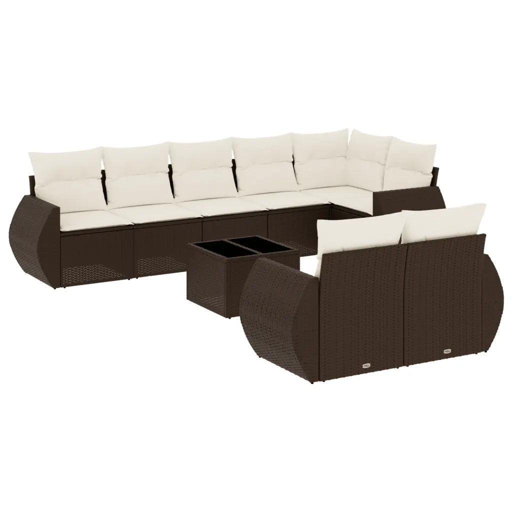 Set Divani da Giardino 9pz con Cuscini Marrone in Polyrattan 3253970