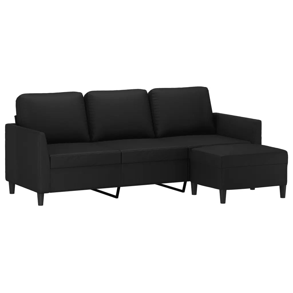 Divano a 3 Posti con Poggiapiedi Nero 180 cm in Similpelle