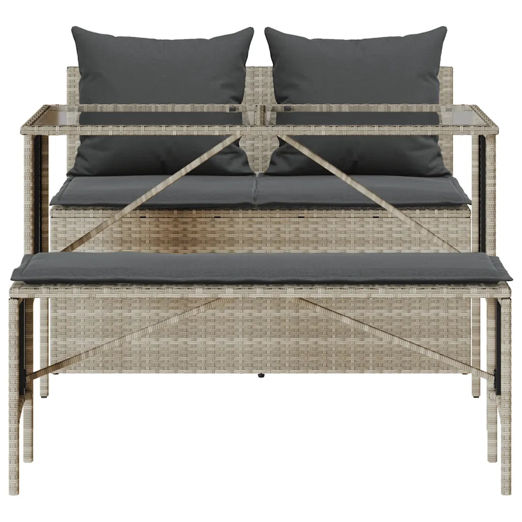 Set Pranzo da Giardino 3pz con Cuscini Grigio Chiaro Polyrattan