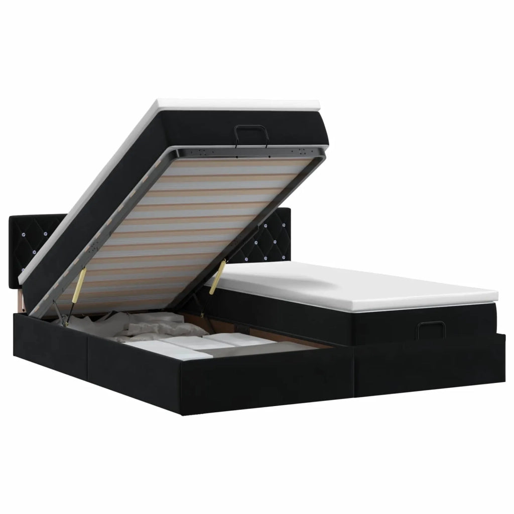 Letto ottomano con materasso con testiera 2 pcs Nero Velluto 3456728