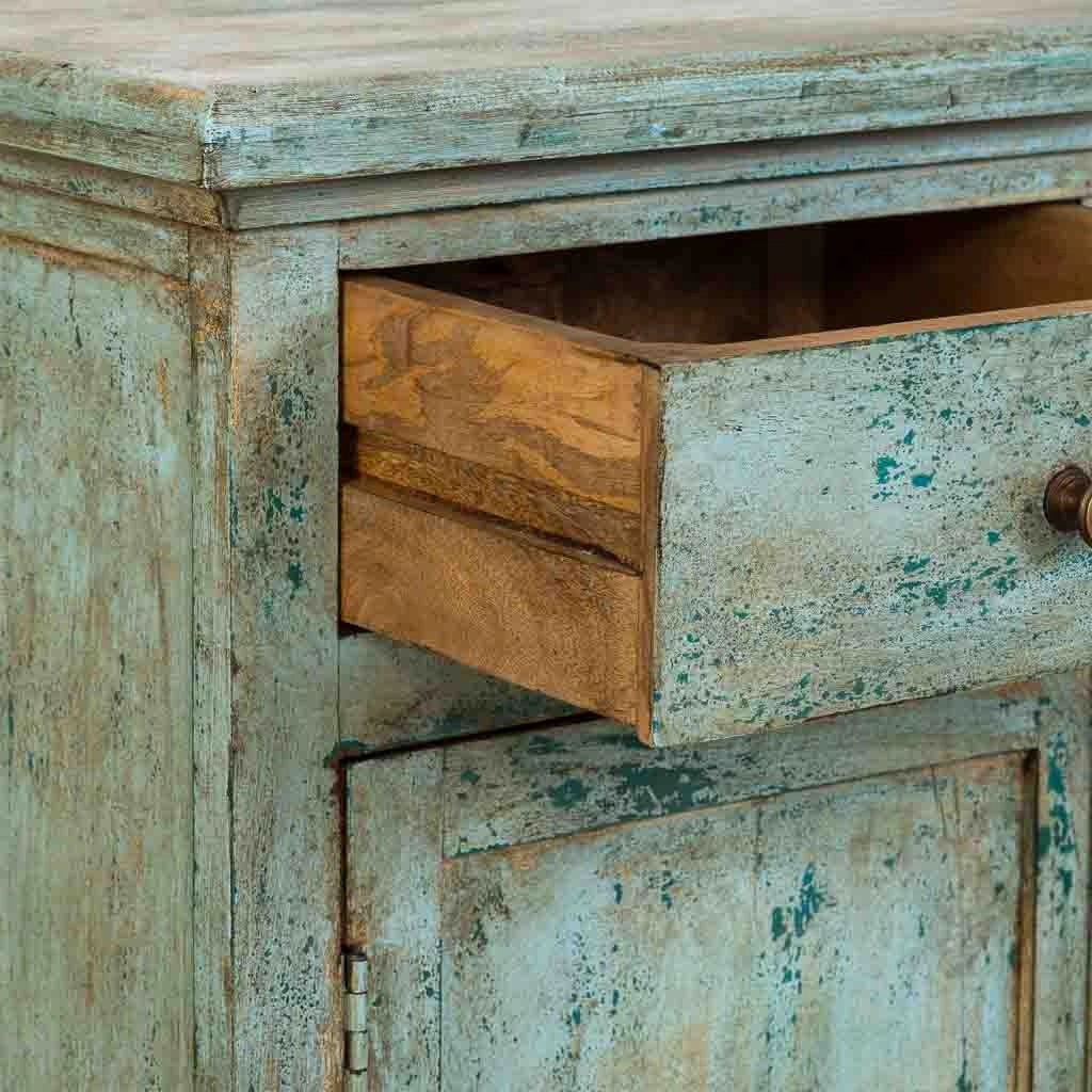 Mobile da ingresso artigianale in legno turchese 85x40x100h cm