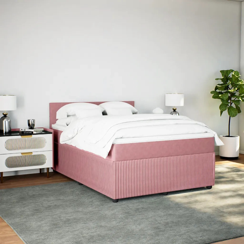 Giroletto a Molle con Materasso Rosa 140x200 cm in Velluto 3287763