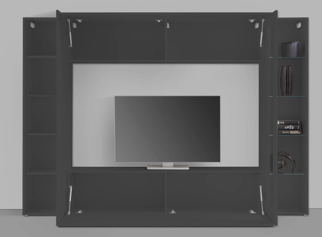 Parete Attrezzata Soggiorno 260x30x180 cm Maruska n°3 Grigio Antracite Opaco