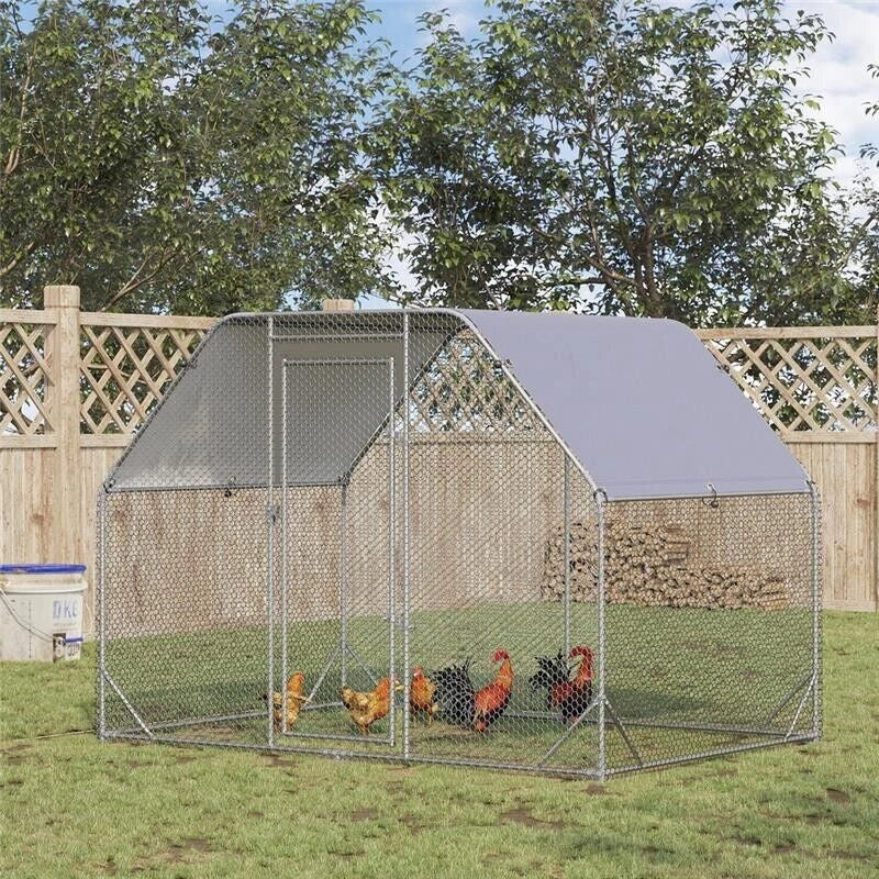 RECINTO PER GALLINE E TELO DI COPERTURA PER 4-6 POLLI IN ACCIAIO 280X190X195CM