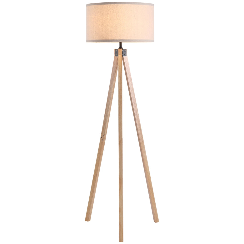 Lampada da Terra Treppiede Stile Scandinavo ¨C Xylo ¨C Legno di Pino e Lino Beige 45x45x152cm