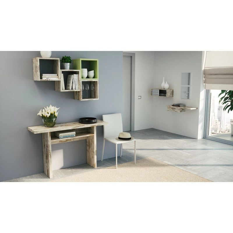 Tavolo consolle estensibile Oplà con piano ribaltabile e vano portaoggetti vintage 120x35/70x75 cm - Terraneo