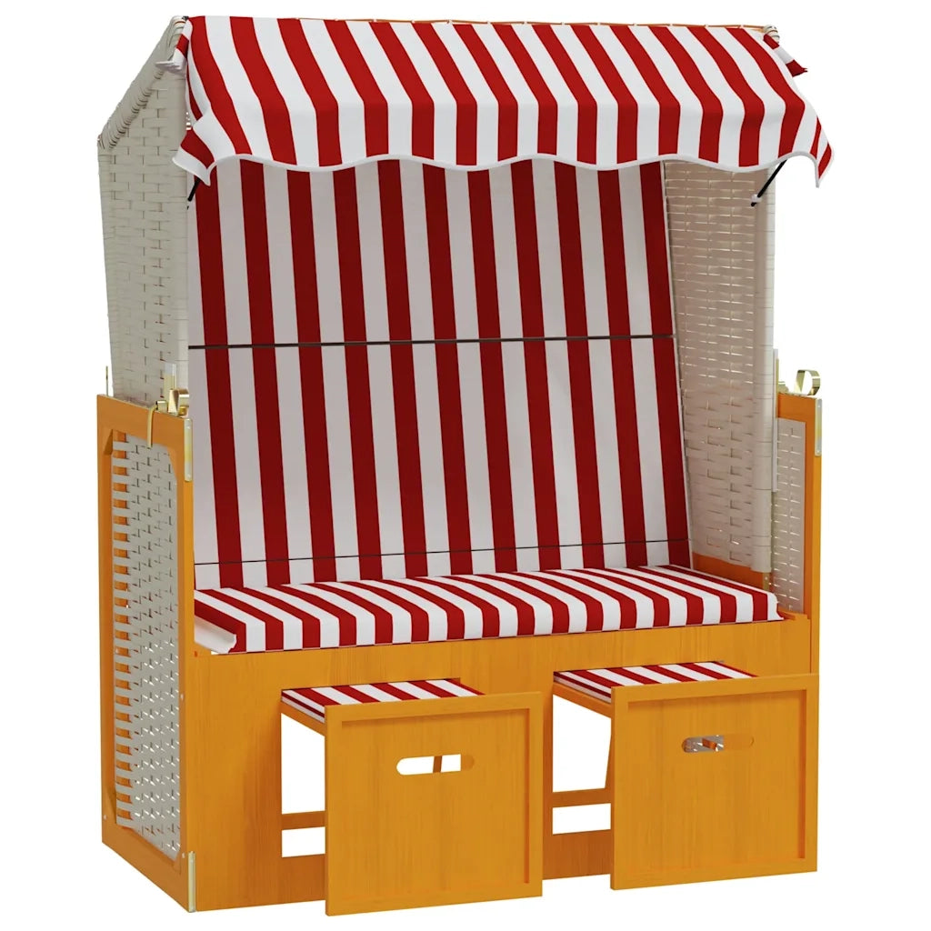 Strandkorb con Tettoia Polyrattan e Legno Massello Rosso Bianco CFW6754368
