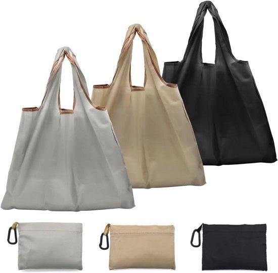 Borsa da Spesa Pieghevole 3 Pezzi 50 x 48 cm Borse da Spesa Reutilizzabili con Tasca Interna per la Spesa il Viaggio il Campeggio (Nero Grigio Khaki)