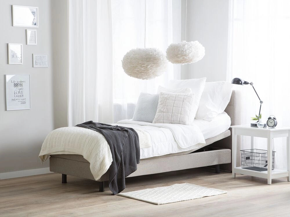 Letto Tessuto Beige Chiaro Elettrico Regolabile con Telecomando 90 x 200 cm