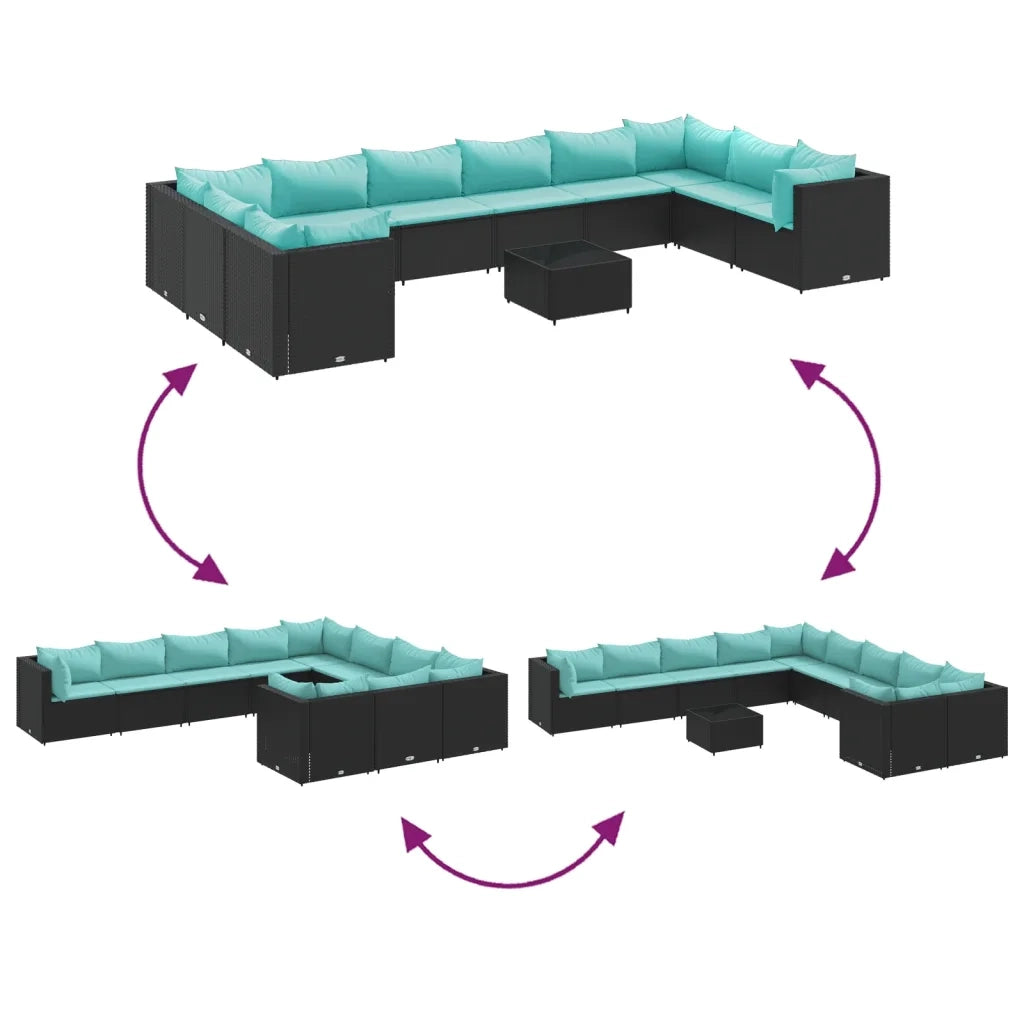 Set Divani da Giardino 11 pz con Cuscini in Polyrattan Nero 3308340