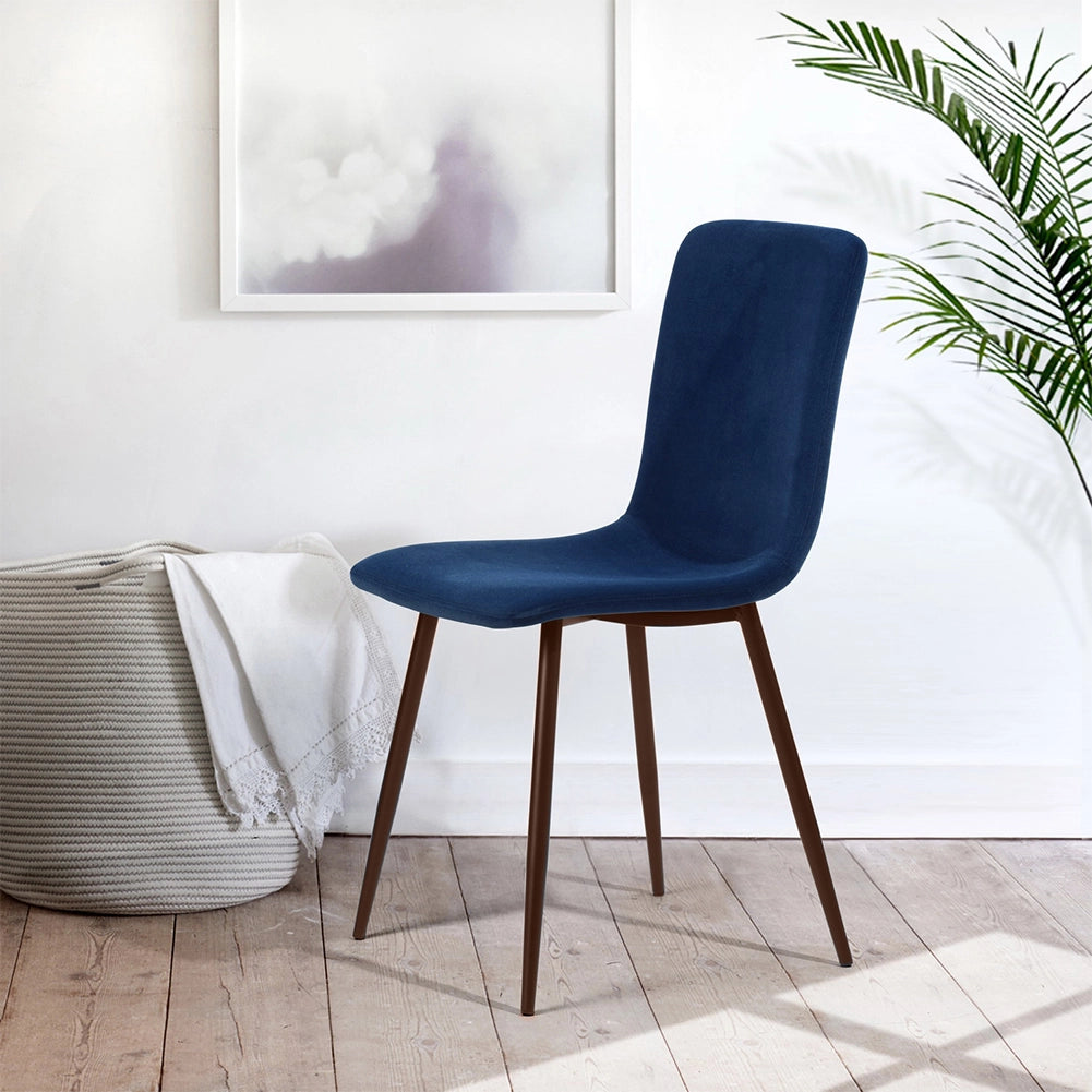 Set 4 Sedie per Sala da Pranzo in Velluto Blu con Gambe Nere Seduta Ergonomica