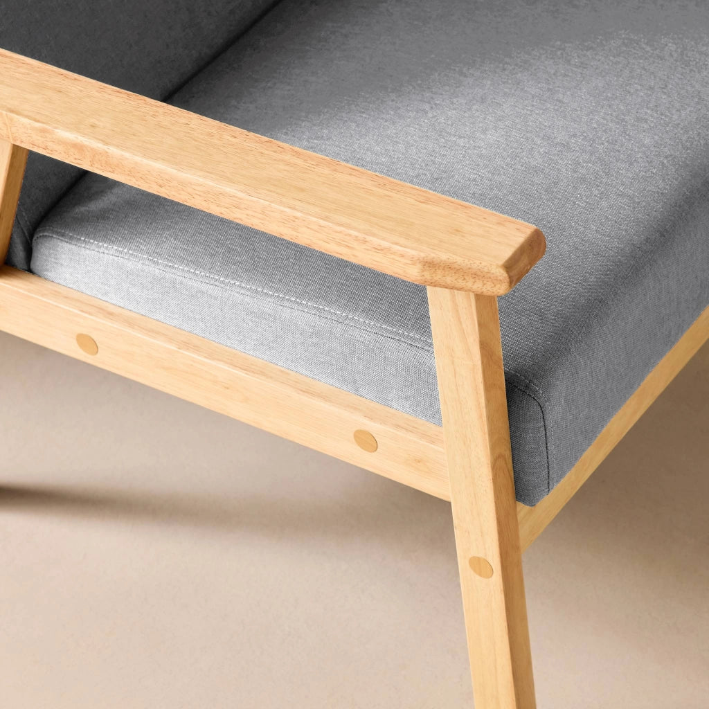 Poltrona scandinava in legno e tessuto, grigio chiaro