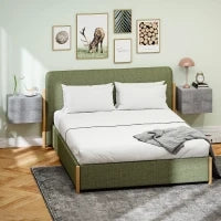 Set di 2 Comodini Sospesi con 2 Cassetti Moderni e Salvaspazio, 40x29x30 cm, Grigio Cemento