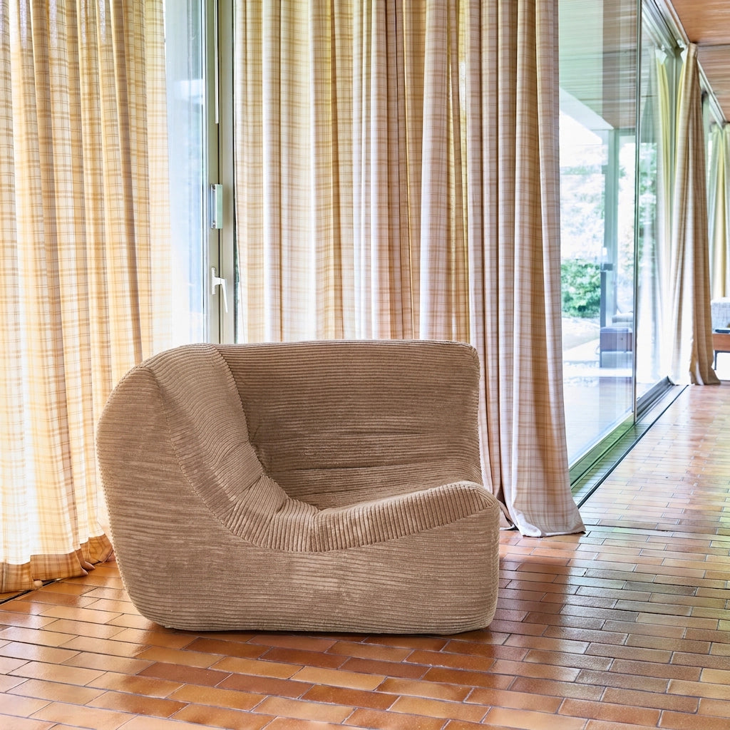 Poltrona angolare in velluto a coste, 1 posto, beige scuro