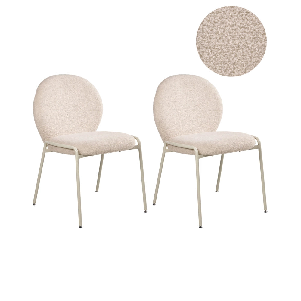 Set di 2 sedie da pranzo con rivestimento Boucle beige chiaro e struttura in ferro dal design retrò