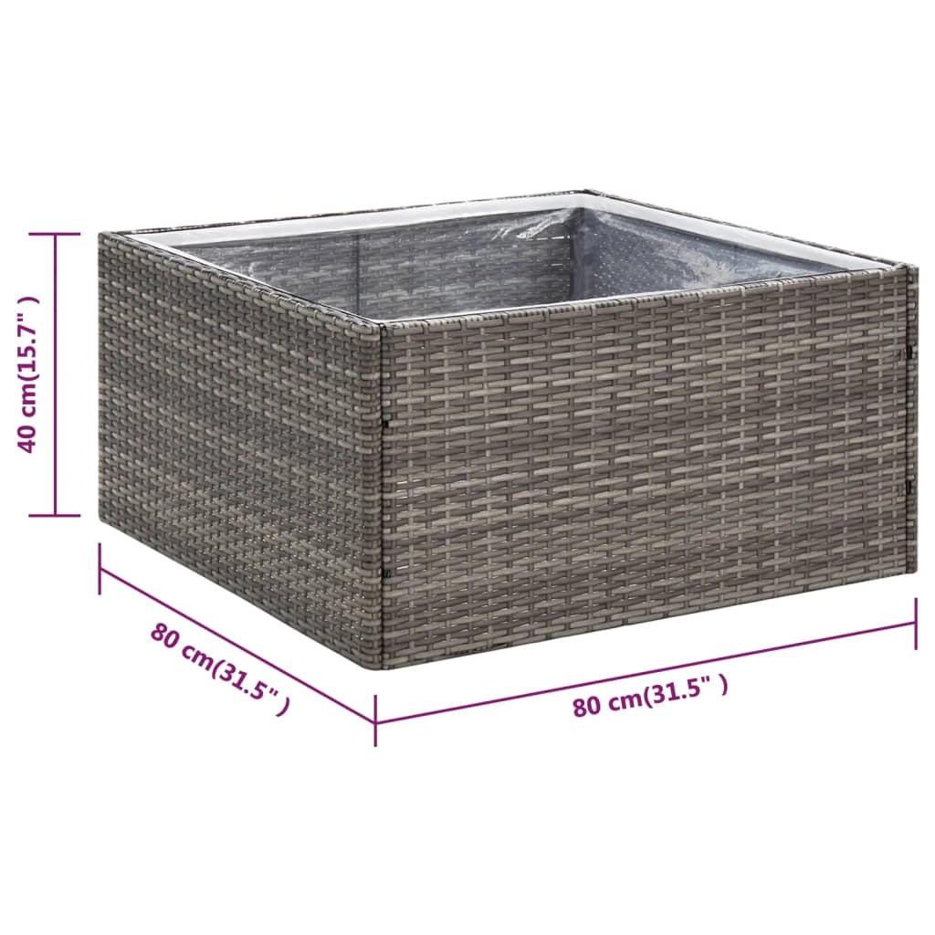 Fioriera rialzata per piante fiori terrazza giardino 80 x 80 x 40 cm resina intrecciata grigia 02_0037908