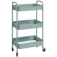 Carrello da Cucina a 3 Livelli con Maniglie e 4 Rotelle, in Acciaio, 45x30.6x79 cm, Azzurro