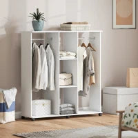 Armadio guardaroba mobile con 6 ruote 120 x 40 x 128 cm in legno bianco