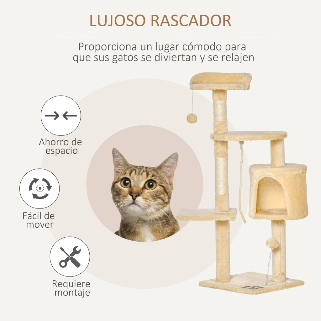 Albero per Gatti Rascador con Piattaforme e Casetta ¨C zephmum ¨C Beige 114cm