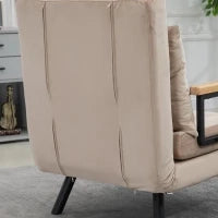 Poltrona Letto 3 in 1 con Schienale Reclinabile e Cuscino, in Tessuto Effetto Velluto, 63x73x81 cm, Beige