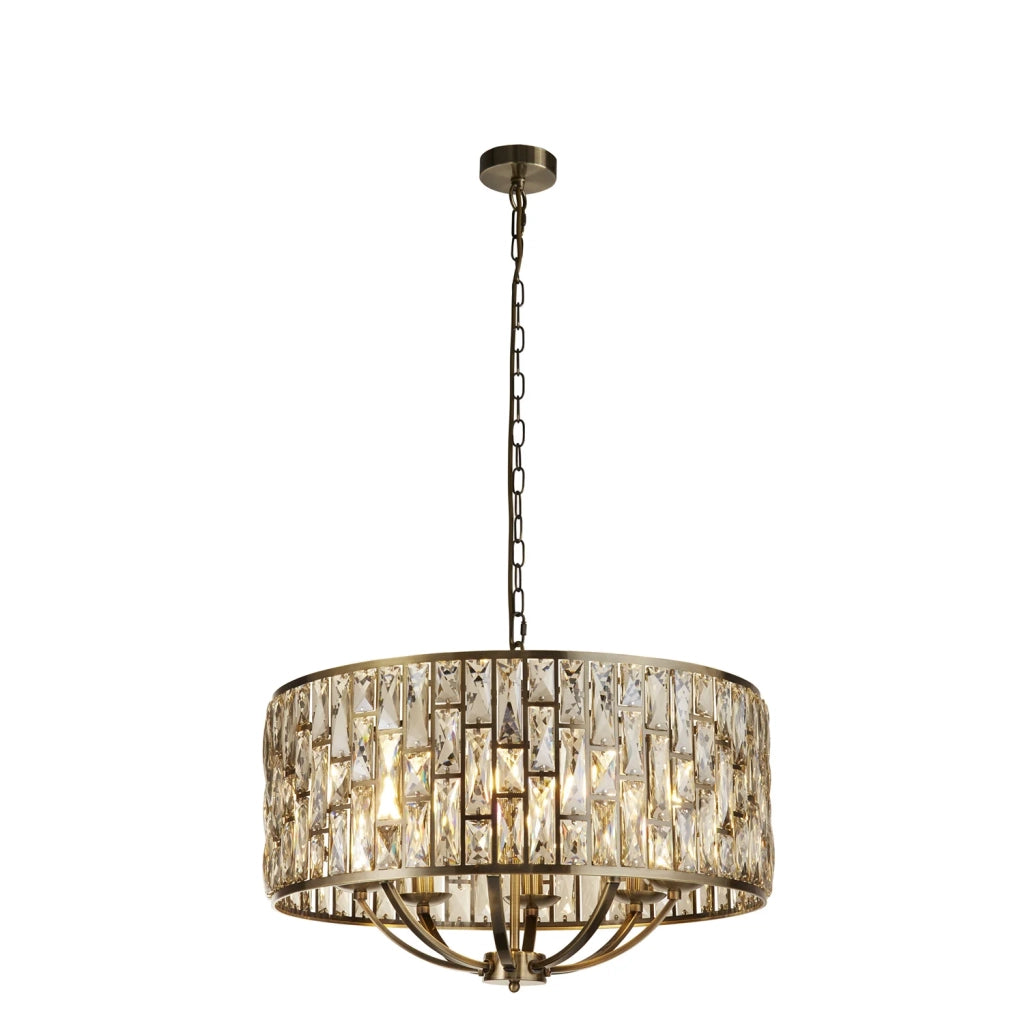 Lampadario Classico Gioiello Acciaio Ottone Vetro 8 Luci E14