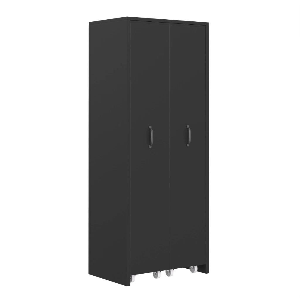 Libreria estensibile su ruote a 4 ripiani, MDF nero, moduli reversibili sinistra/destra, portata 20 kg per ripiano