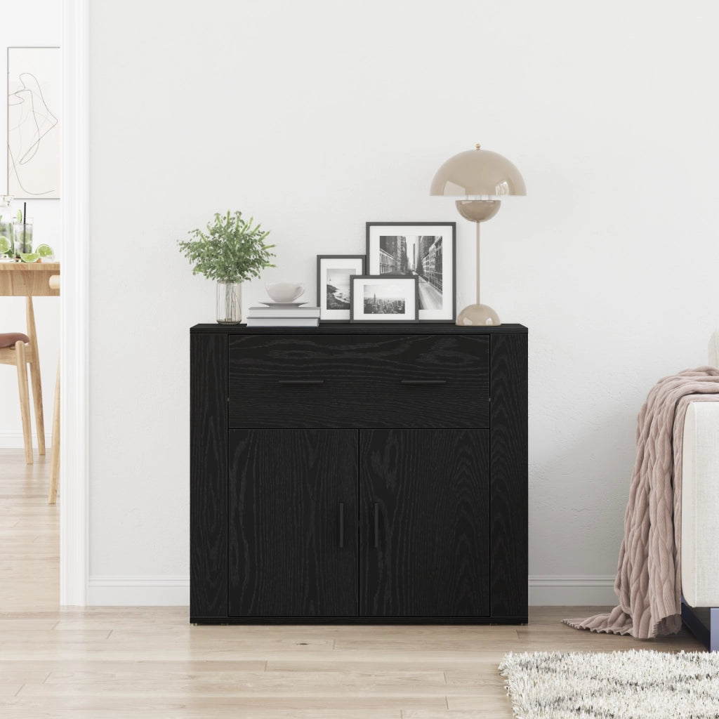 Credenza Nera in Rovere 80x33x70 cm in Legno Ingegnerizzato