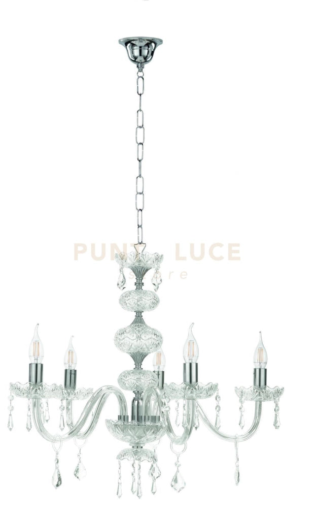 DALLAS/5 LAMPADARIO A SOSPENSIONE CROMO E CRISTALLO 5 LUCI ATTACCO E14 D.66CM