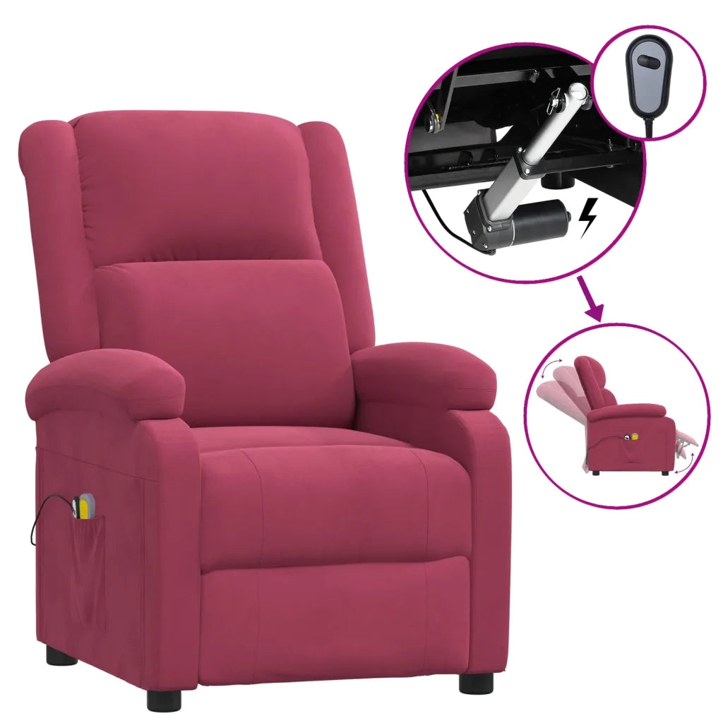Poltrona Massaggiante Elettrica Rosso Vino in Velluto 3098409