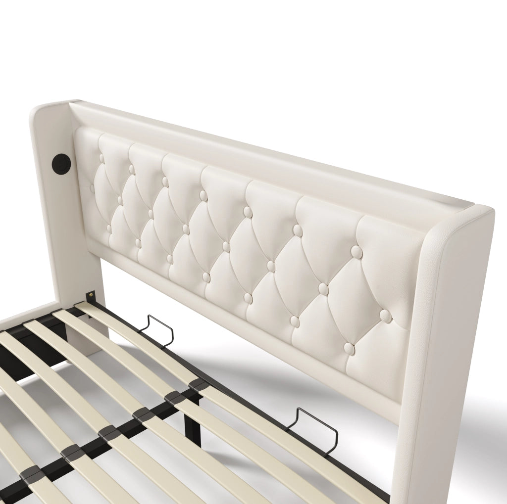 Letto matrimoniale imbottito 160x200 cm con contenitore, USB e LED a 3 lati