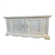 Porta tv Alberta in legno 2 ante con rilievo bianco anticato