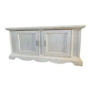 Porta tv Alberta in legno 2 ante con rilievo bianco anticato