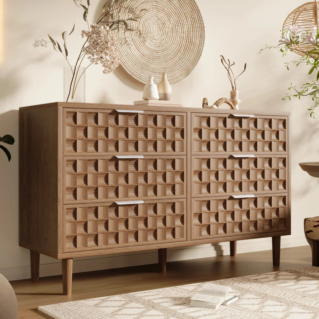 Credenza con 6 cassetti - per soggiorno - in MDF - 120×37×77 cm - rovere