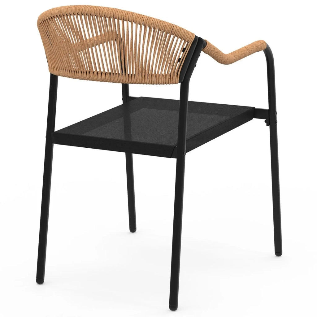 IDMarket - Set di 6 sedie da giardino MADEIRA in metallo, corda e textilene nero e rattan chiaro