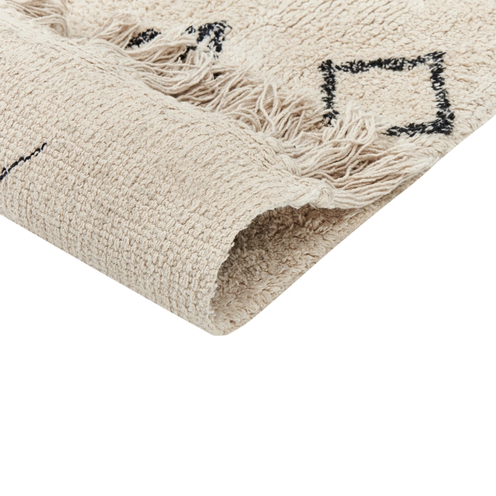 Tappeto in cotone beige con motivo geometrico e nappe 160 x 230 cm camera da letto soggiorno
